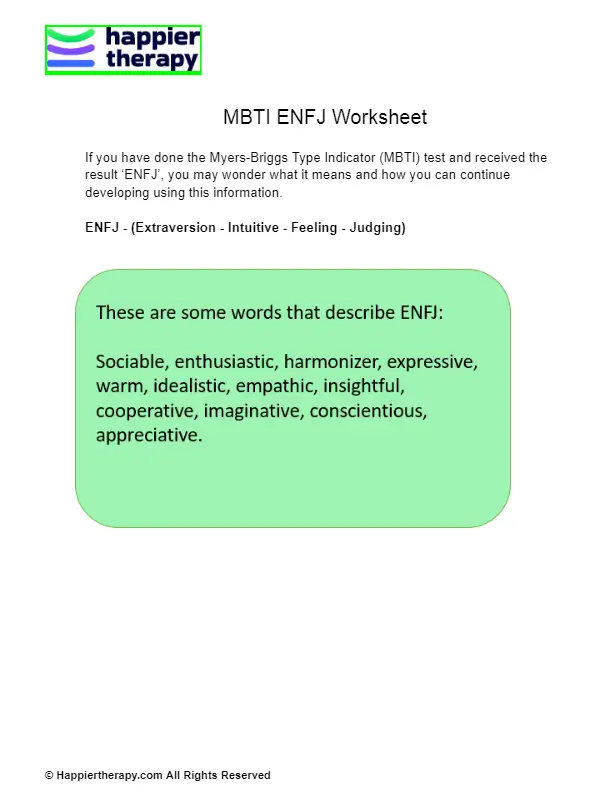 MBTI ENFJ Worksheet | HappierTHERAPY