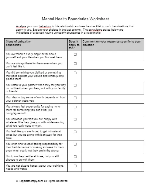 Mental Health Boundaries Worksheet HappierTHERAPY