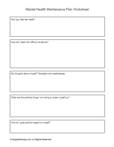 Mental Health Maintenance Plan Worksheet