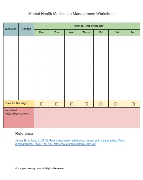 Mental Health Medication Management Worksheet HappierTHERAPY