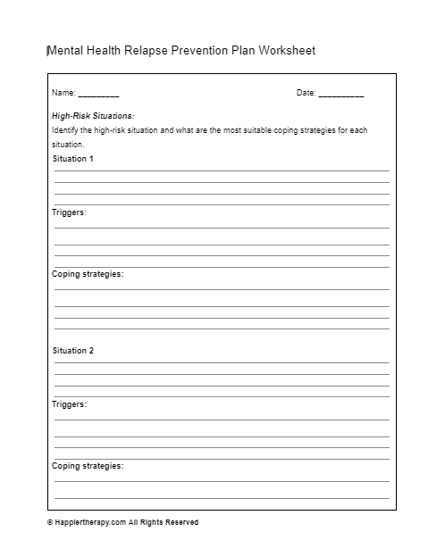 Mental Health Relapse Prevention Plan Worksheet | HappierTHERAPY