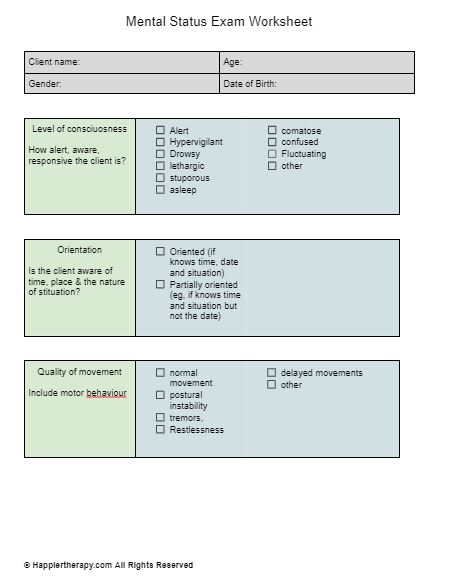 Mental Status Exam Worksheet | HappierTHERAPY