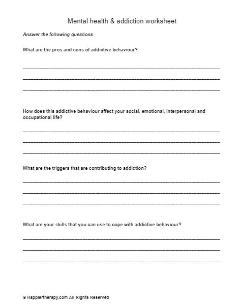 Mental Health And Addiction Worksheet | HappierTHERAPY