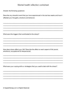 Mental health reflection worksheet - HappierTHERAPY