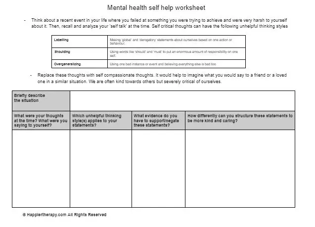 Mental Health Self Help Worksheet | HappierTHERAPY