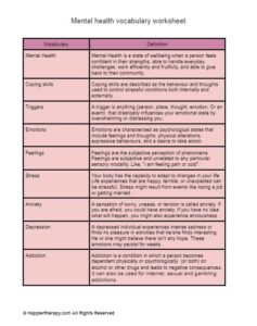 Mental Health Vocabulary Worksheet - HappierTHERAPY