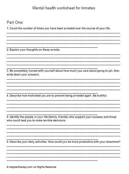 Mental Health Worksheet For Inmates | HappierTHERAPY