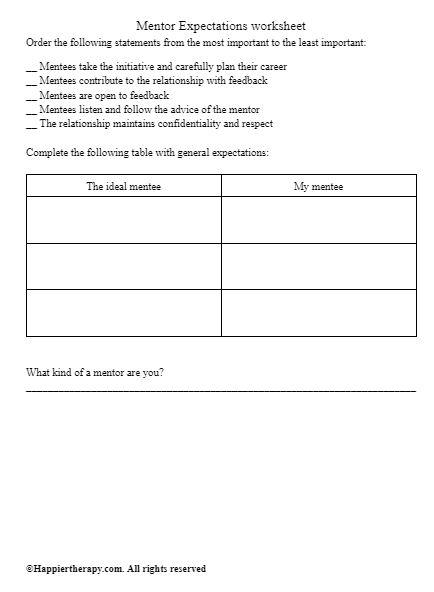 Mentor Expectations Worksheet | HappierTHERAPY