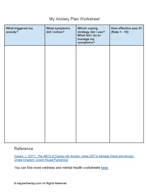 My Anxiety Plan Worksheet | HappierTHERAPY