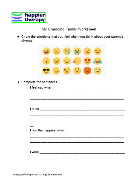 My Changing Family Worksheet | HappierTHERAPY