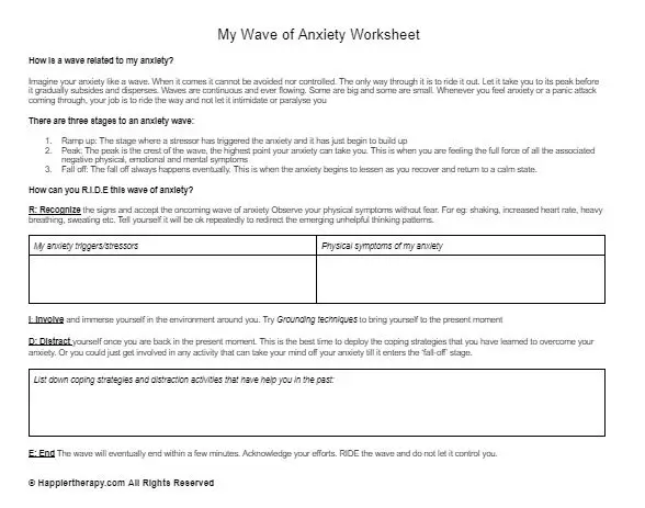 My Wave Of Anxiety Worksheet | HappierTHERAPY