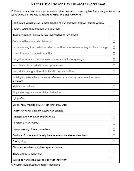 Narcissistic Personality Disorder Worksheet | HappierTHERAPY