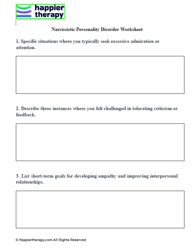 Narcissistic Personality Disorder Worksheet | HappierTHERAPY