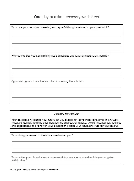 One Day At A Time Recovery Worksheet | HappierTHERAPY