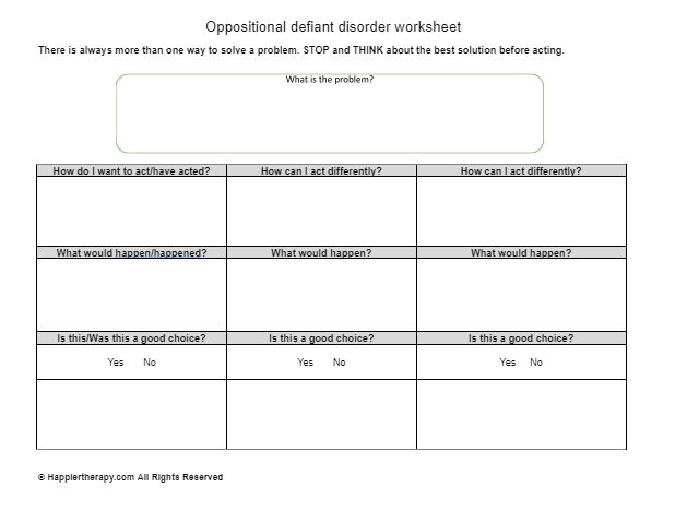 Oppositional Defiant Disorder Therapy Worksheet | HappierTHERAPY