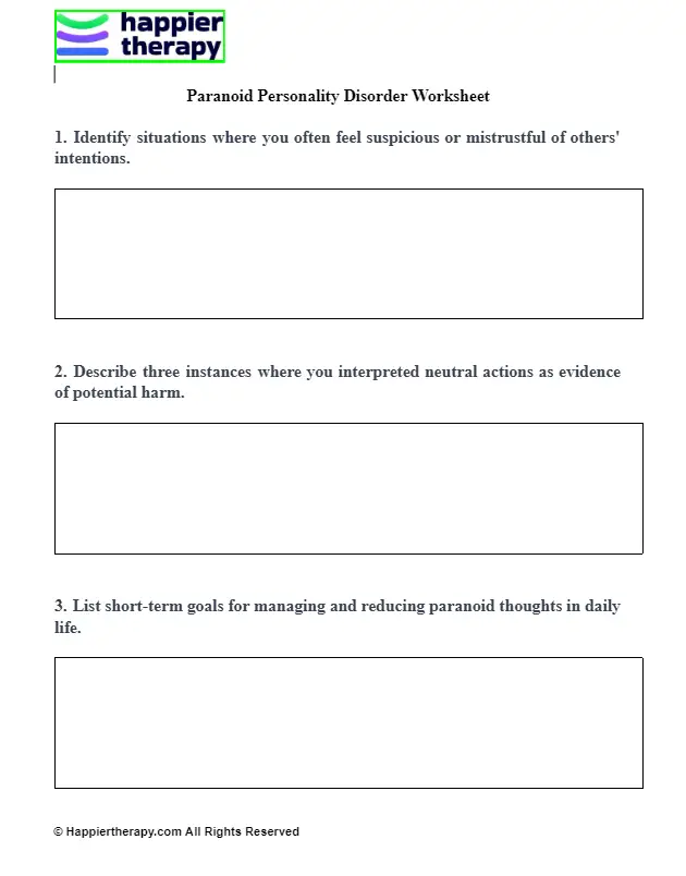 Paranoid Personality Disorder Worksheet 