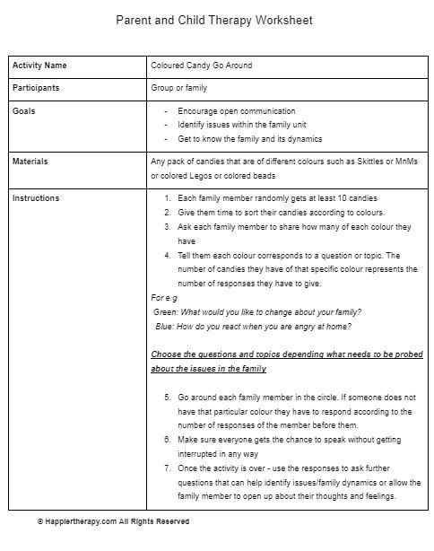 Child Therapy Worksheet Printable