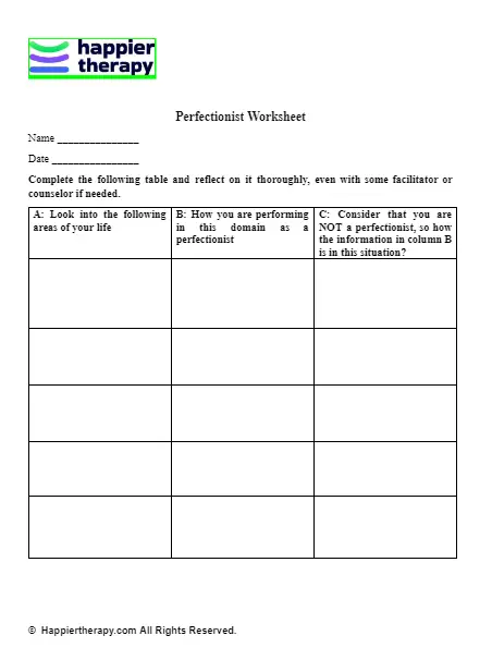 Perfectionism Worksheet Happiertherapy