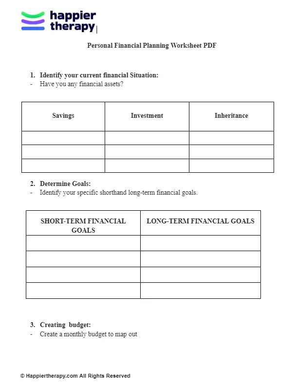 Personal Financial Planning Worksheet Pdf Happiertherapy 6813