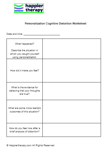 Personalization Cognitive Distortion Worksheet | HappierTHERAPY