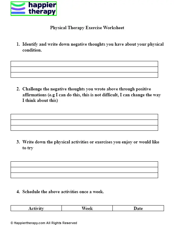 Physical Therapy Exercise Worksheet HappierTHERAPY
