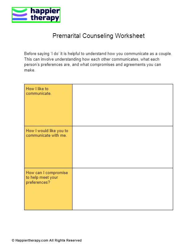 Premarital Counseling Worksheet | HappierTHERAPY