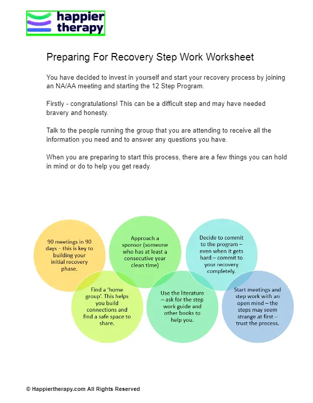 Preparing For Recovery Step Work Worksheet HappierTHERAPY Preparing For Recovery Step Work Worksheet HappierTHERAPY