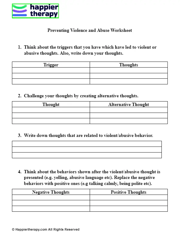 Preventing Violence And Abuse Worksheet | HappierTHERAPY