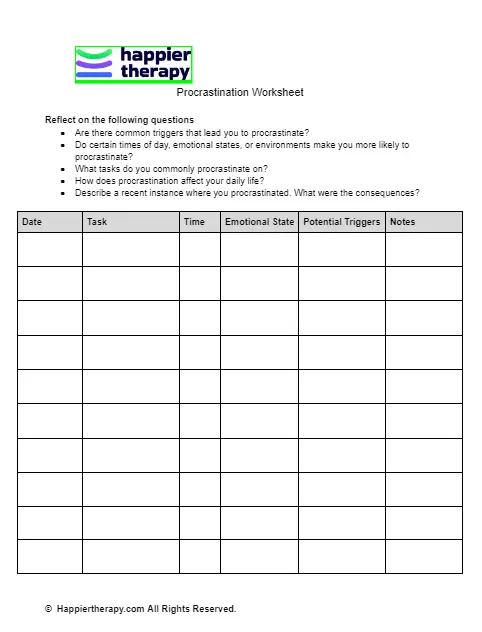 Procrastination Worksheet HappierTHERAPY Procrastination Worksheet HappierTHERAPY