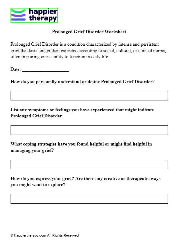 Prolonged Grief Disorder Worksheet | HappierTHERAPY