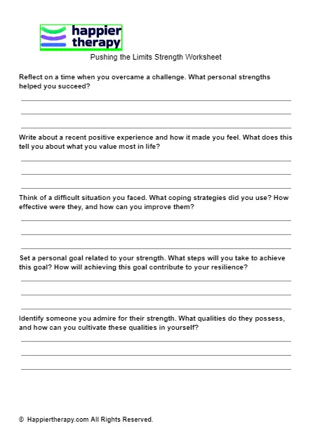 Pushing The Limits Strength Worksheet | HappierTHERAPY