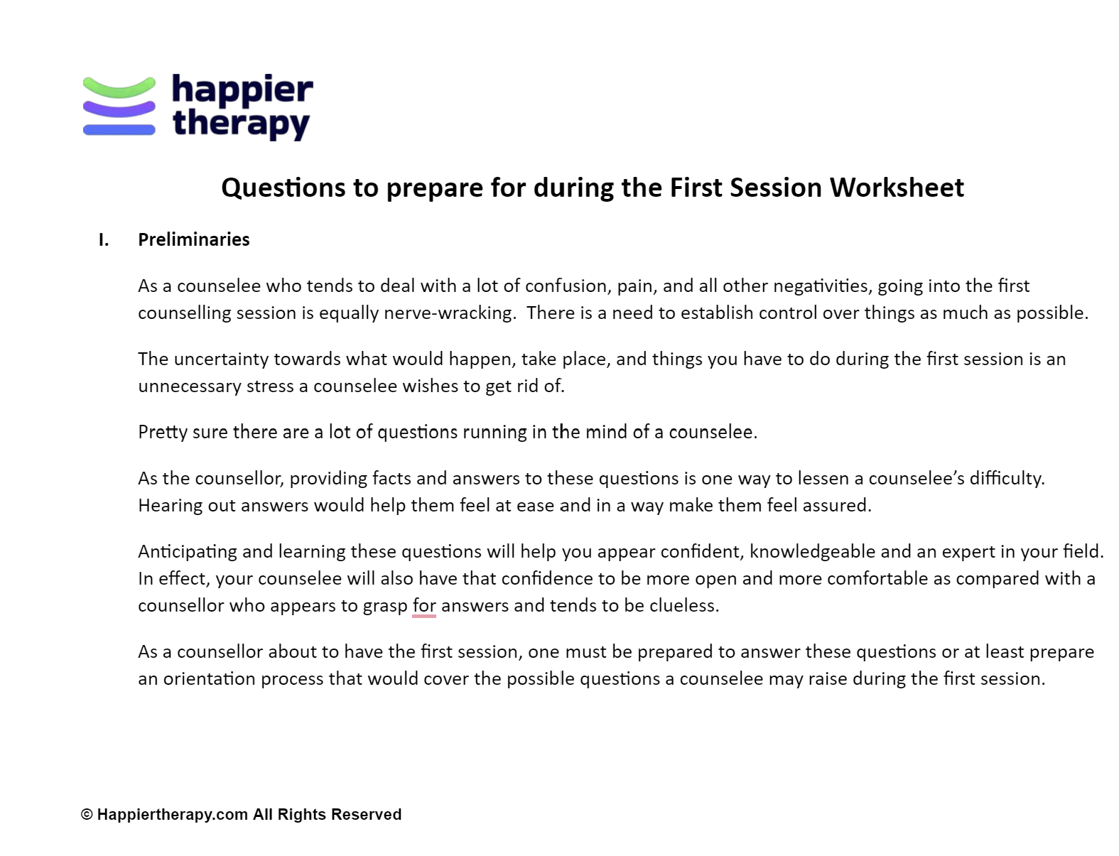 Questions To Prepare For During The First Session Worksheet Happiertherapy 9633