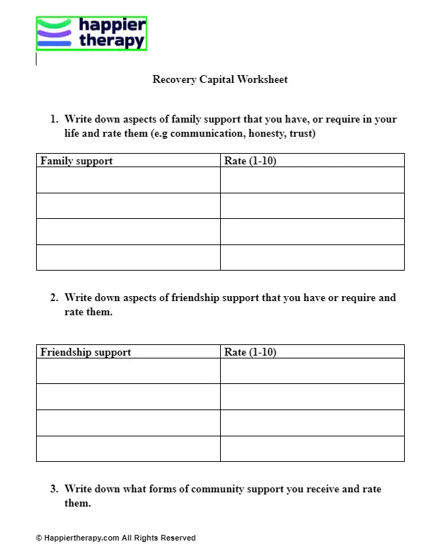 Recovery Capital Worksheet | HappierTHERAPY