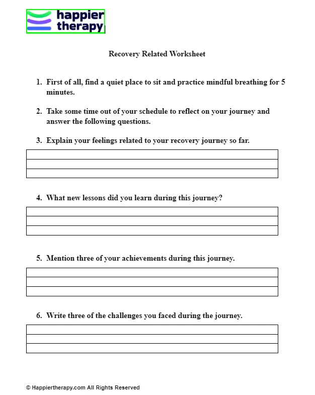 Recovery Related Worksheet | HappierTHERAPY