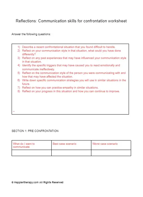 Reflections: Communication Skills For Confrontation Worksheet ...