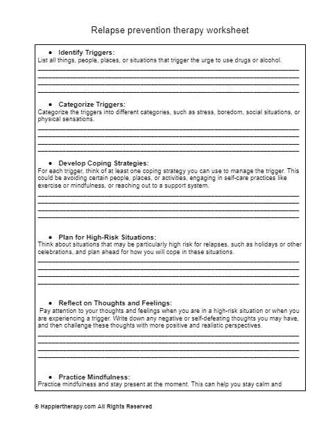 Relapse Prevention Therapy Worksheet | HappierTHERAPY