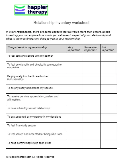 Relationship Inventory Worksheet | HappierTHERAPY