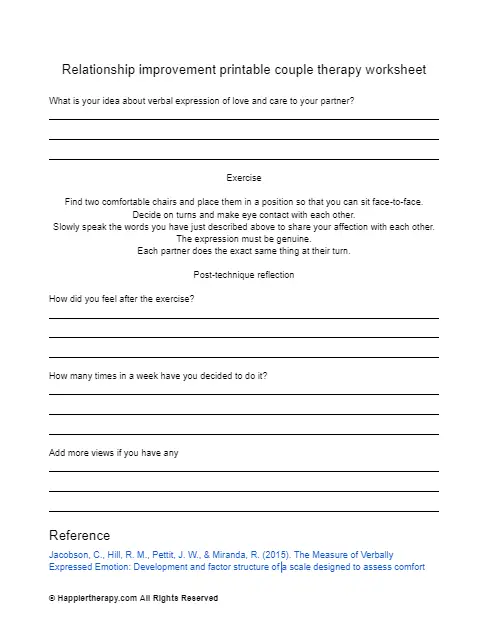 Relationship Improvement Printable Couple Therapy Worksheet ...