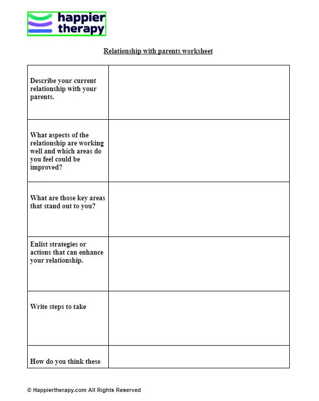 Relationship With Parents Worksheet HappierTHERAPY