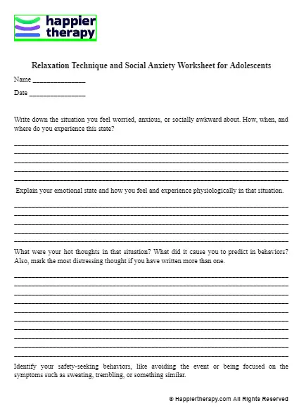 Relaxation Technique And Social Anxiety Worksheet For Adolescents ...