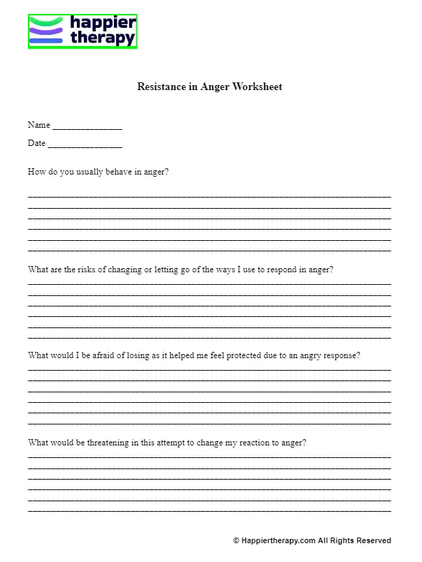 Resistance In Anger Worksheet | HappierTHERAPY