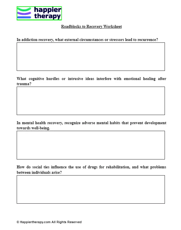 Roadblocks To Recovery Worksheet | HappierTHERAPY