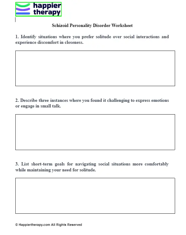 Schizoid Personality Disorder Worksheet | HappierTHERAPY