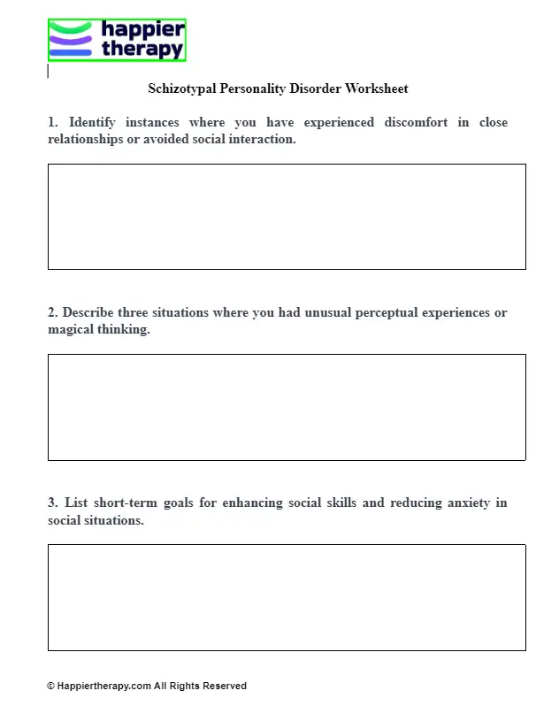 Schizotypal Personality Disorder Worksheet | HappierTHERAPY