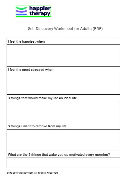 Self Discovery Worksheet For Adults Pdf Happiertherapy