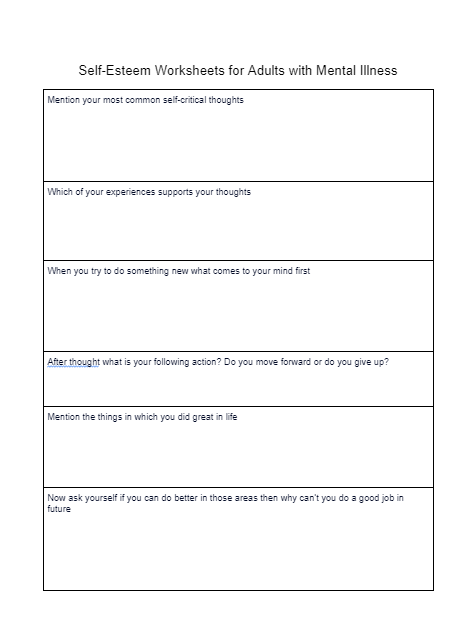 problem solving worksheets for adults with mental illness