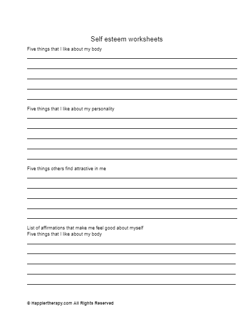 Self Esteem Worksheet HappierTHERAPY