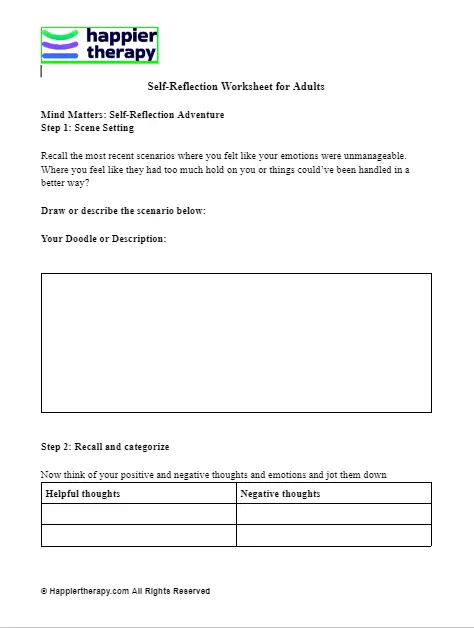 Self Reflection Worksheet For Adults Happiertherapy