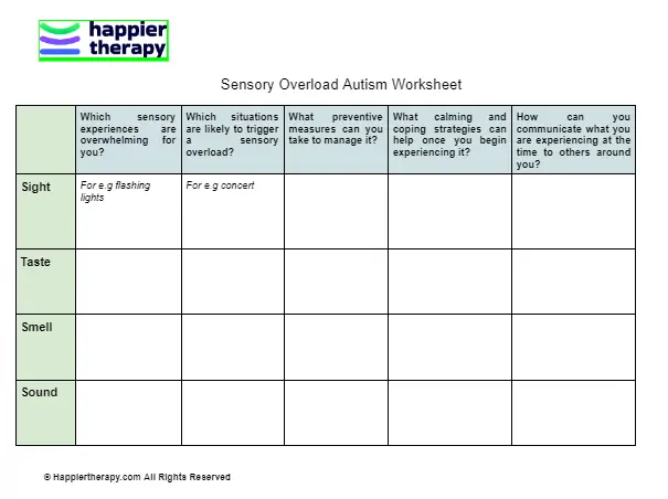 Sensory Overload Autism Worksheet | HappierTHERAPY