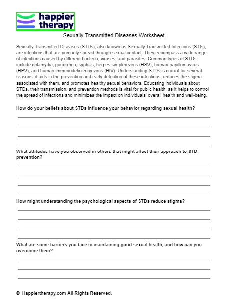 Sexually Transmitted Diseases Worksheet Happiertherapy 9329
